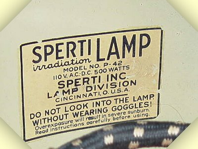 the Sperti P-42 sunlamp was manufactured by Sperti, Inc., Cincinnati, Ohio
